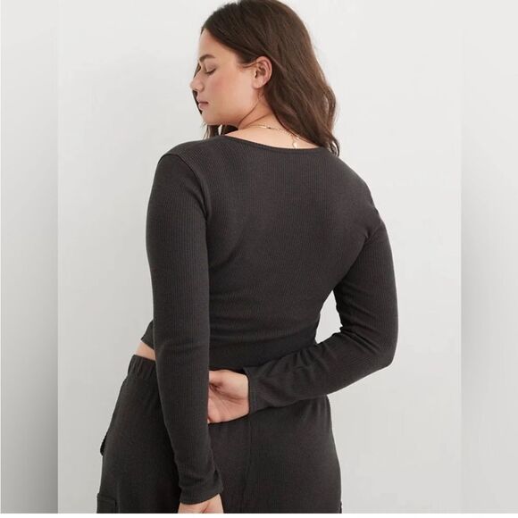 Aerie Waffle Wrap Top Size Small green NWT in packaging - Picture 2 of 10